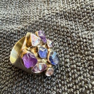 Lilly Barrack Adjustable Silver Multi-Stone Amethyst Ring